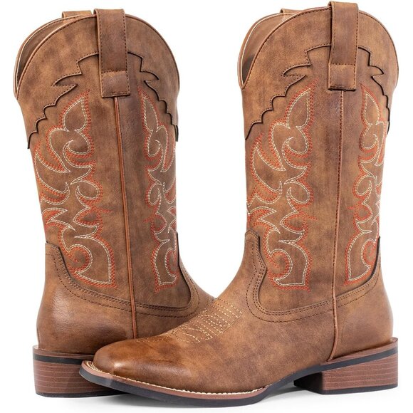 SheSole Womens Dark Brown Cowboy Square Toe Cowgirl Wide Calf Western Boots - Picture 5 of 6